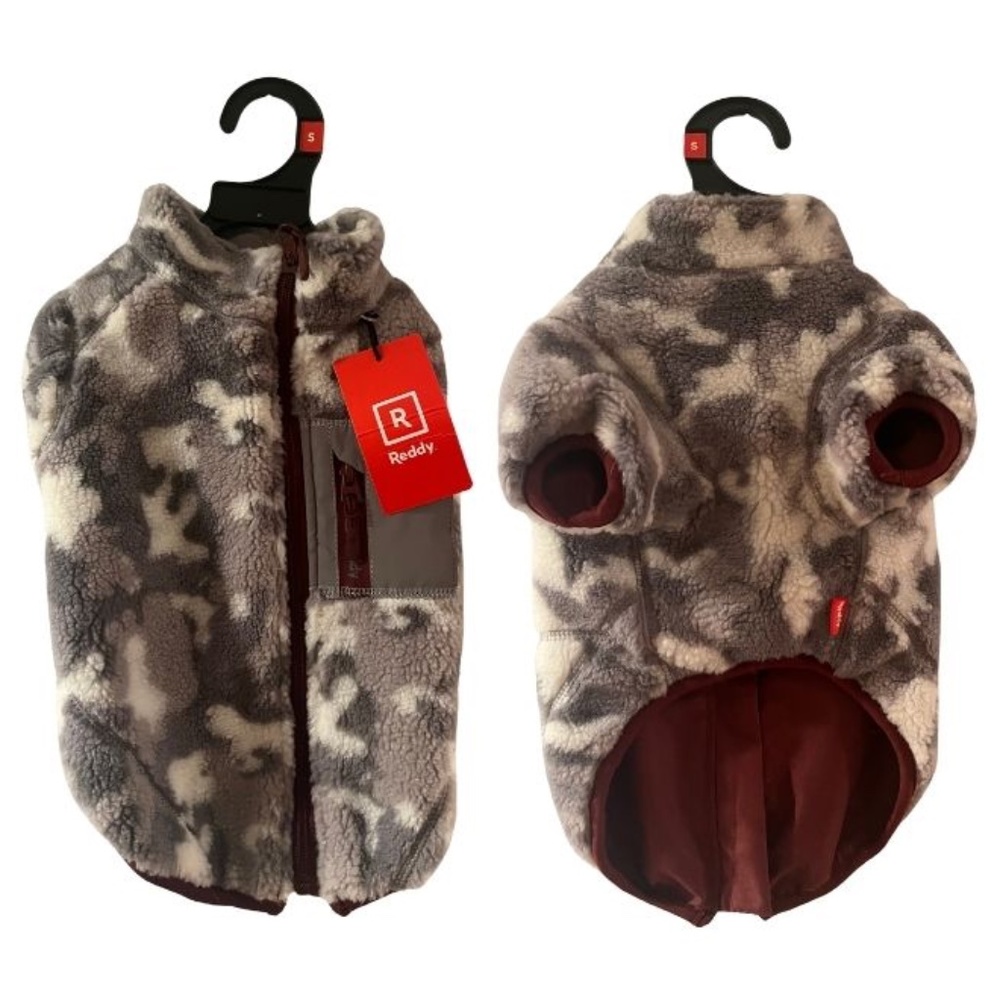 Reddy Grey/Red Camo Faux-Shearling Reversible Dog Jacket